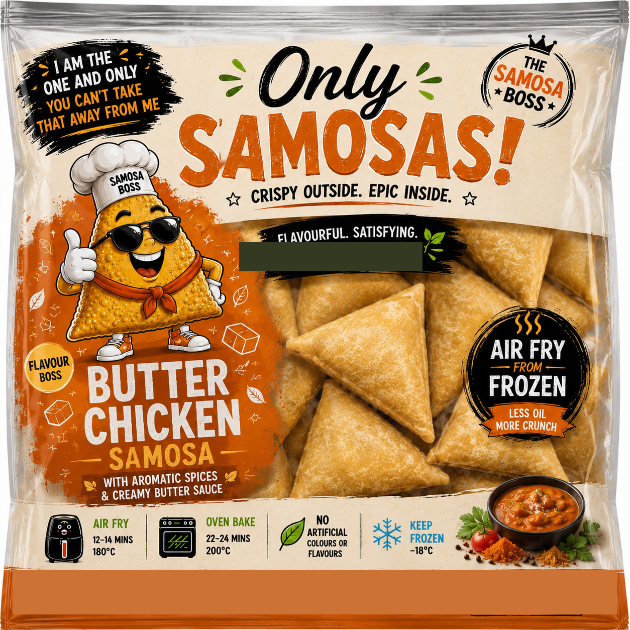 Only Samosas Butter Chicken frozen samosa pouch