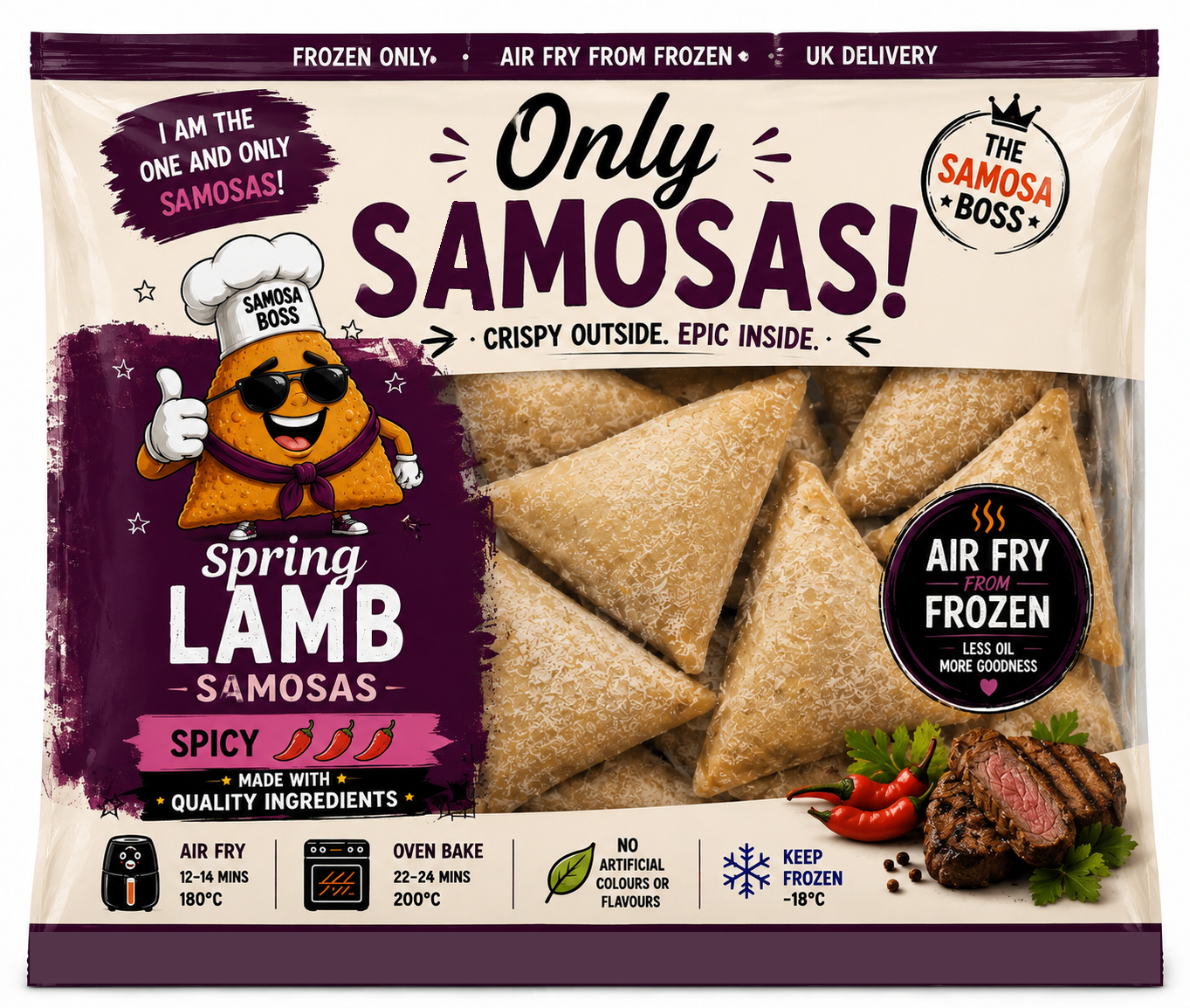 Only Samosas spring LAMB frozen samosa pouch